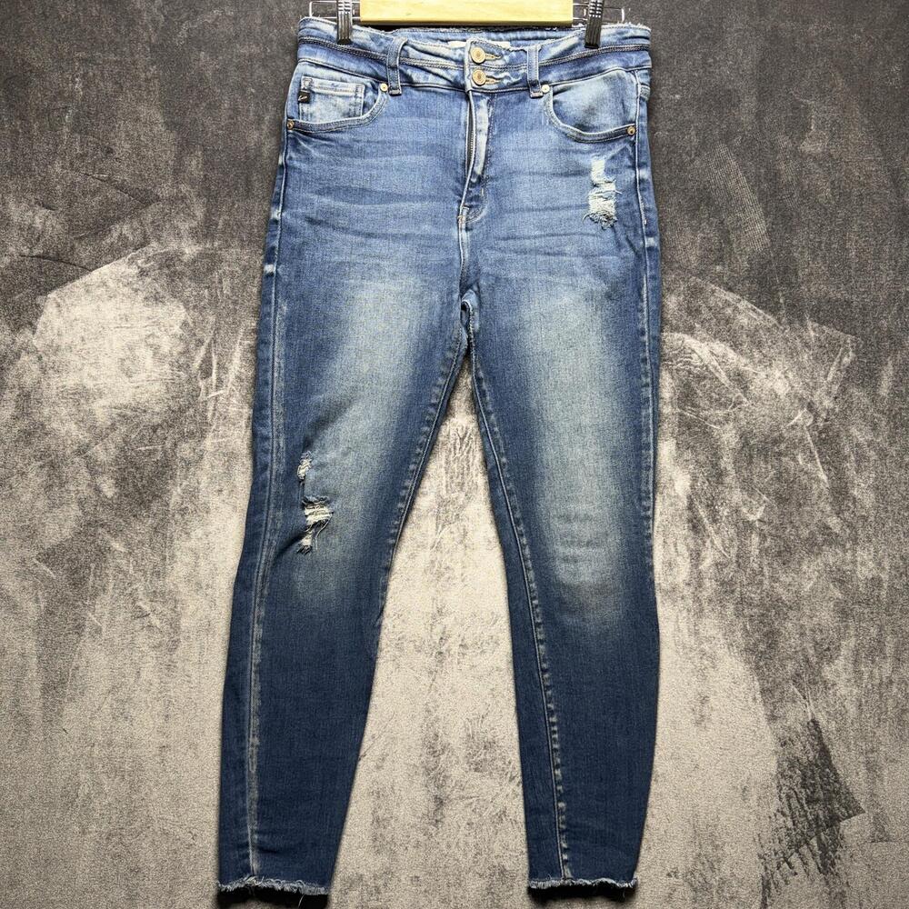 KanCan Jeans Womens 9/28 Blue High Rise Skinny Stretch Denim Distressed Raw Hem
